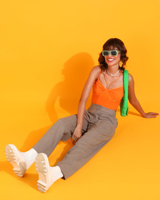 Women Regular Fit Brown Pure Cotton Trousers