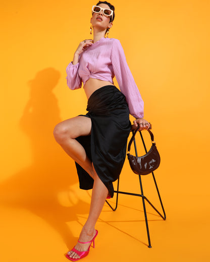 Casual Puff Sleeves Solid Women Pink Top