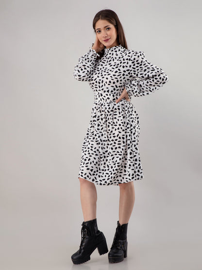 Women Fit and Flare White Knee Length Dress