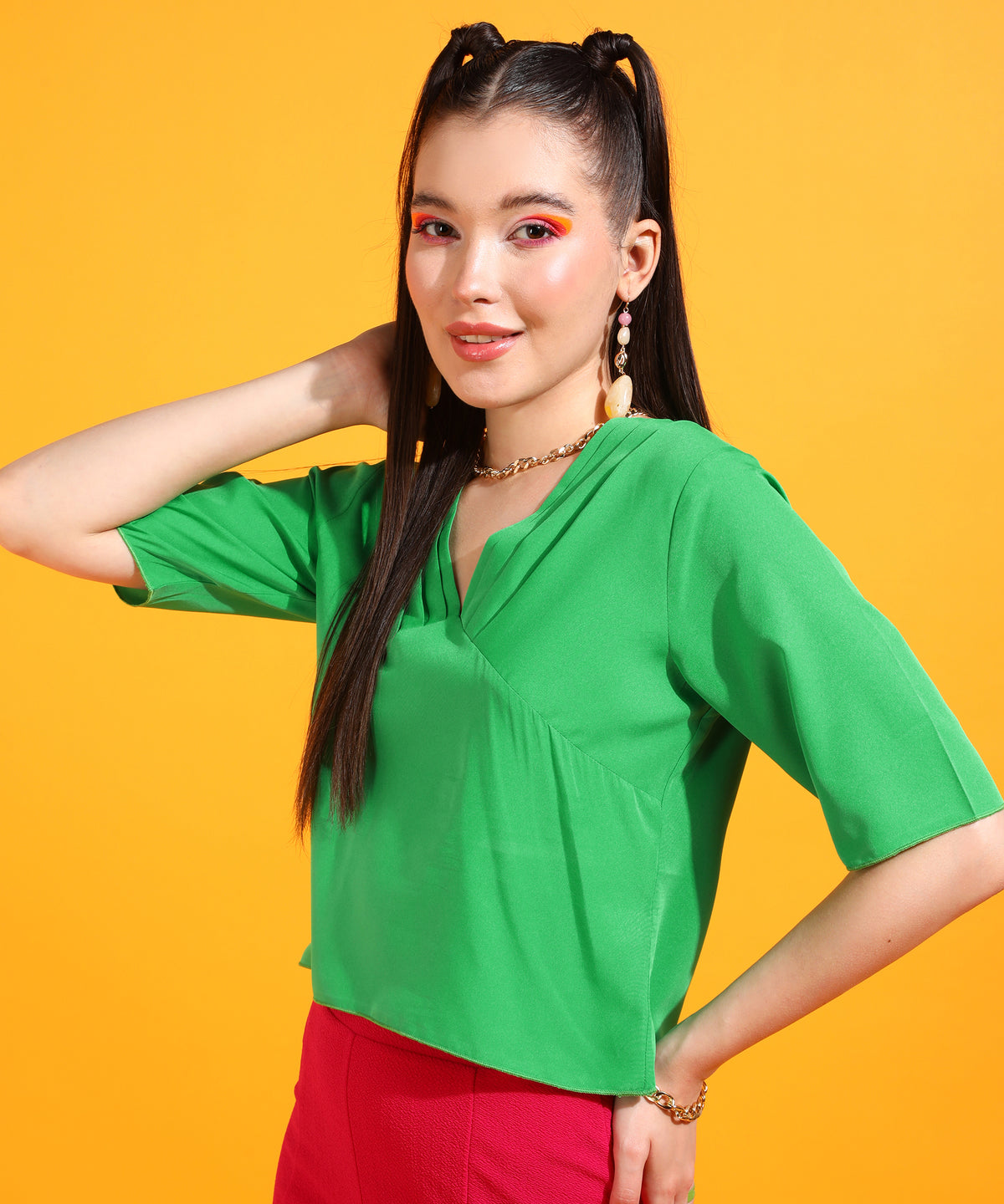 Casual Regular Sleeves Solid Women Green Top
