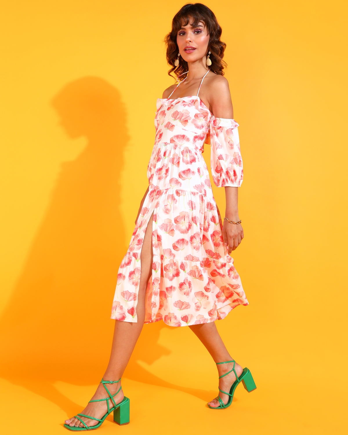 Women A-line White, Pink, Green Below Knee Dress