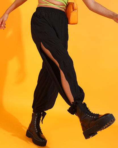 Women Regular Fit Black Polyester Trousers