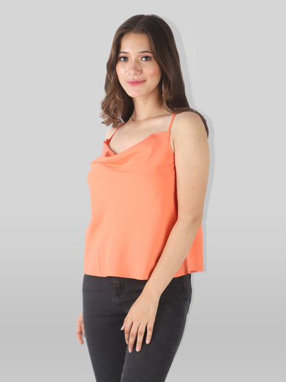 Casual Sleeveless Solid Women Orange Top