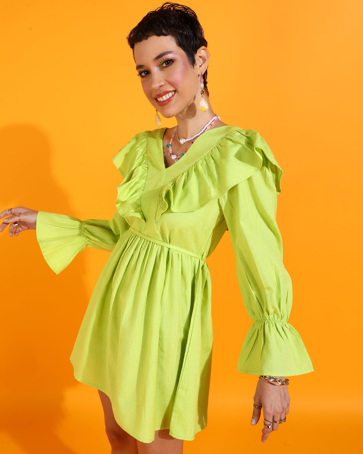 Women Fit and Flare Light Green Mini/Short Dress