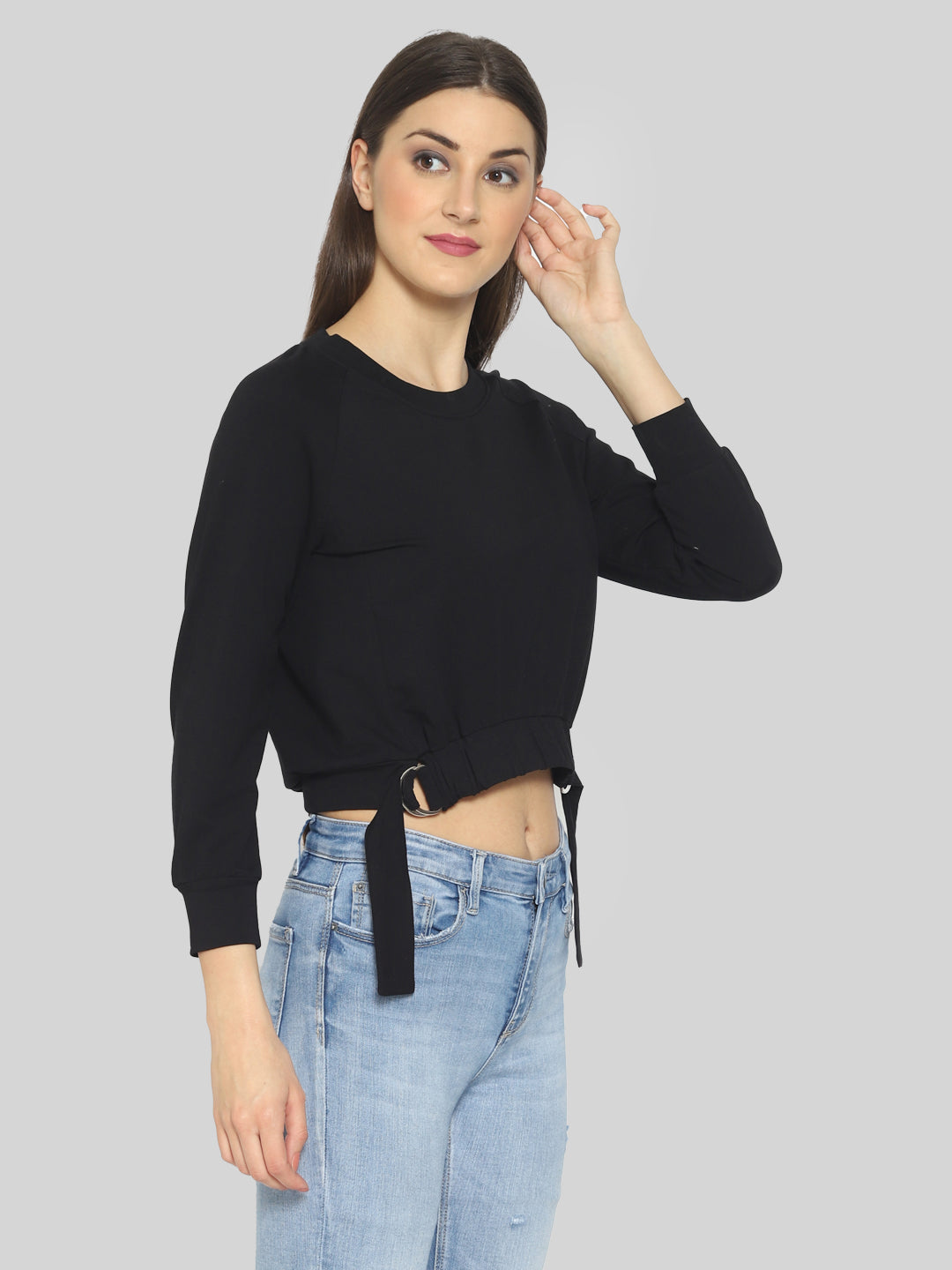 Women Full Sleeve Solid Sweatshirt
