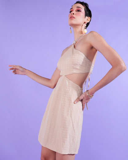 Women Bodycon Beige Above Knee/Mid Thigh Length Dress