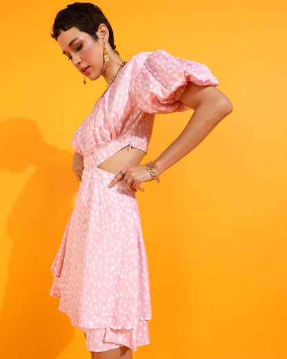 Women A-line Pink, White Mini/Short Dress