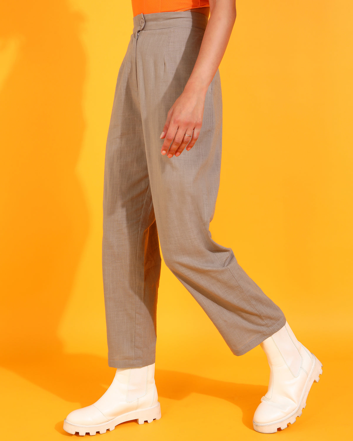 Women Regular Fit Brown Pure Cotton Trousers