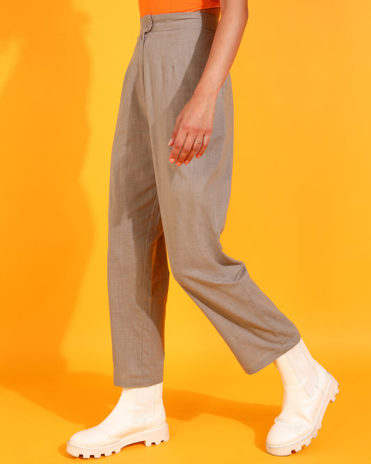 Women Regular Fit Brown Pure Cotton Trousers