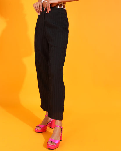 Women Regular Fit Black Polyester Trousers