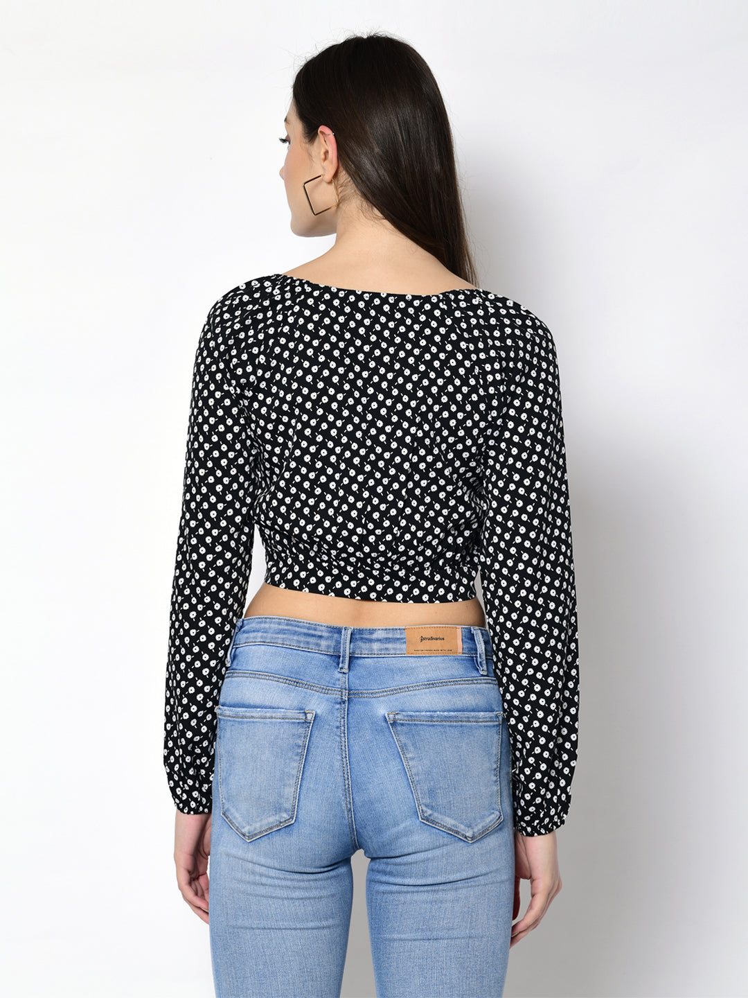 Casual Regular Sleeves Polka Print Women Black Top