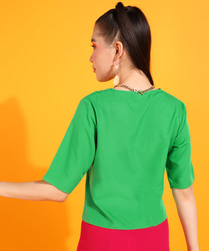 Casual Regular Sleeves Solid Women Green Top