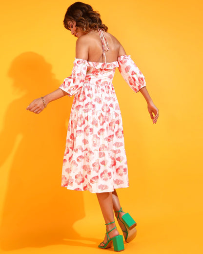 Women A-line White, Pink, Green Below Knee Dress