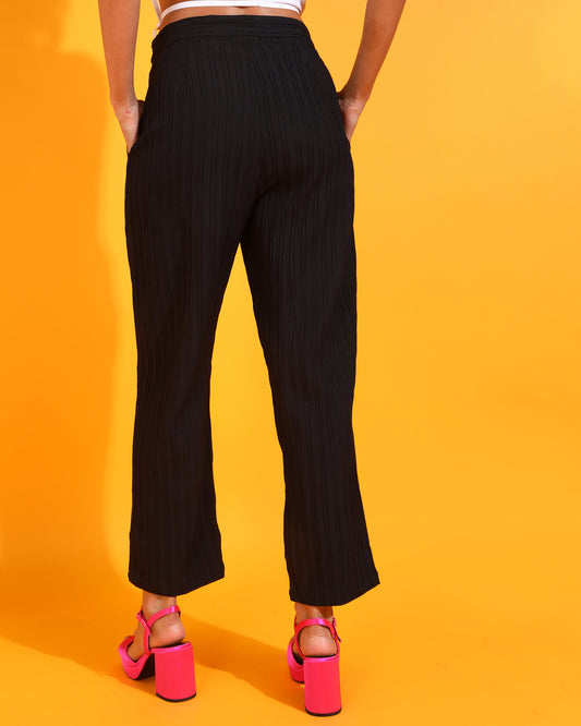 Women Regular Fit Black Polyester Trousers