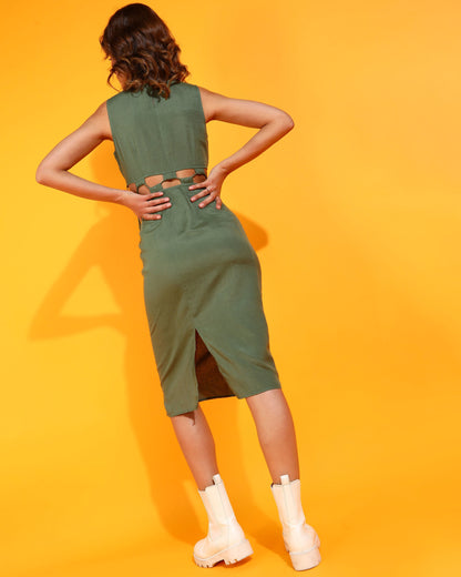 Women Bodycon Green Knee Length Dress