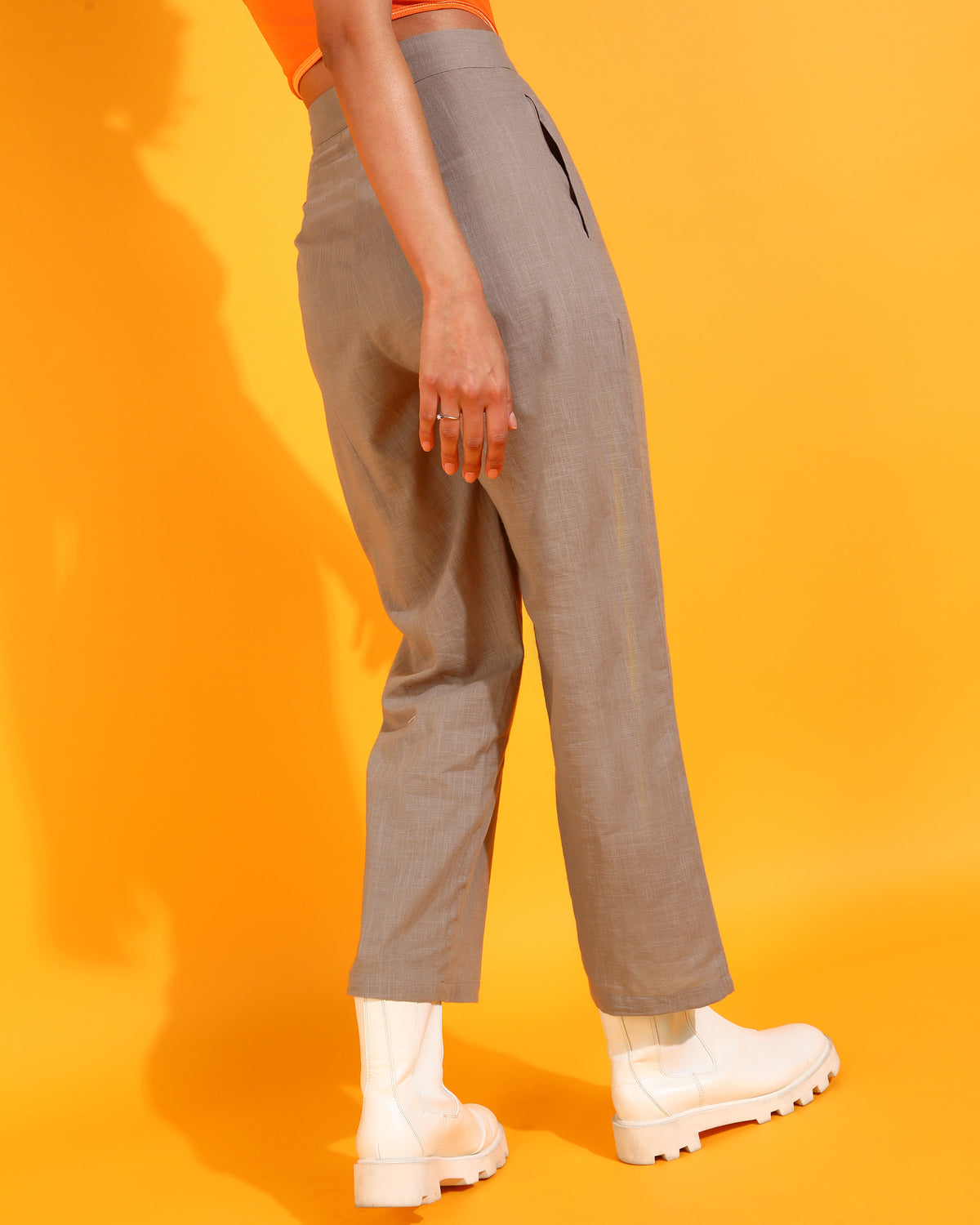 Women Regular Fit Brown Pure Cotton Trousers