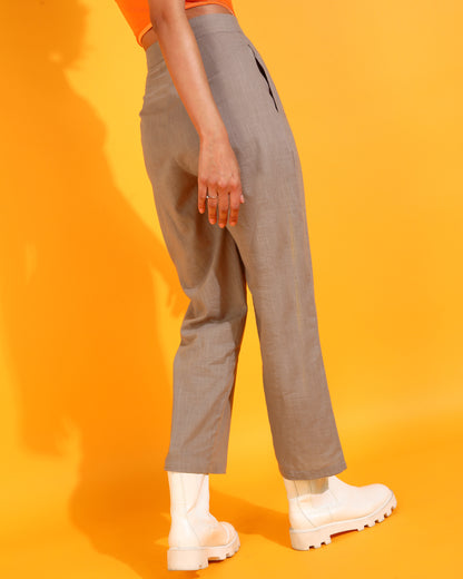 Women Regular Fit Brown Pure Cotton Trousers