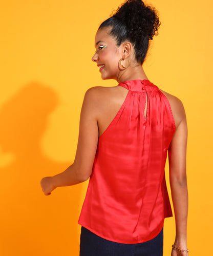 Casual Sleeveless Solid Women Red Top