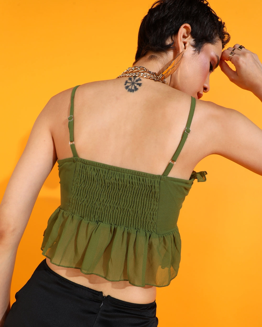Casual Shoulder Straps Solid Women Dark Green Top