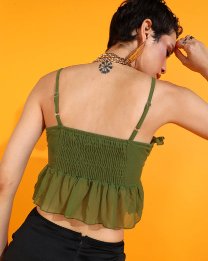 Casual Shoulder Straps Solid Women Dark Green Top
