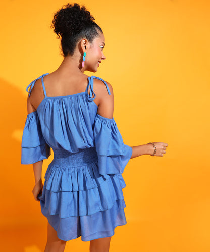 Women Fit and Flare Blue Mini/Short Dress