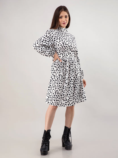 Women Fit and Flare White Knee Length Dress