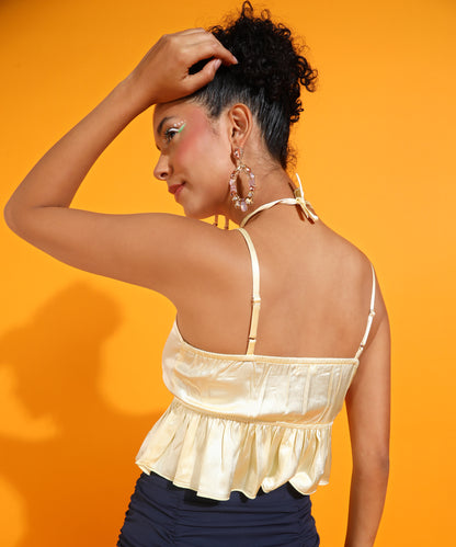 Party Noodle Straps Solid Women Beige Top