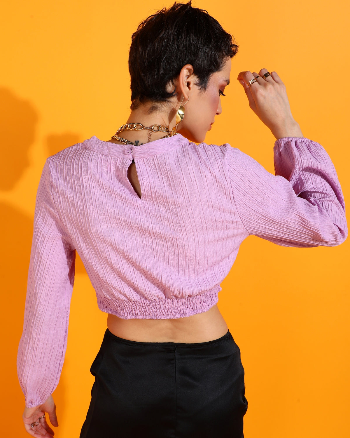 Casual Puff Sleeves Solid Women Pink Top