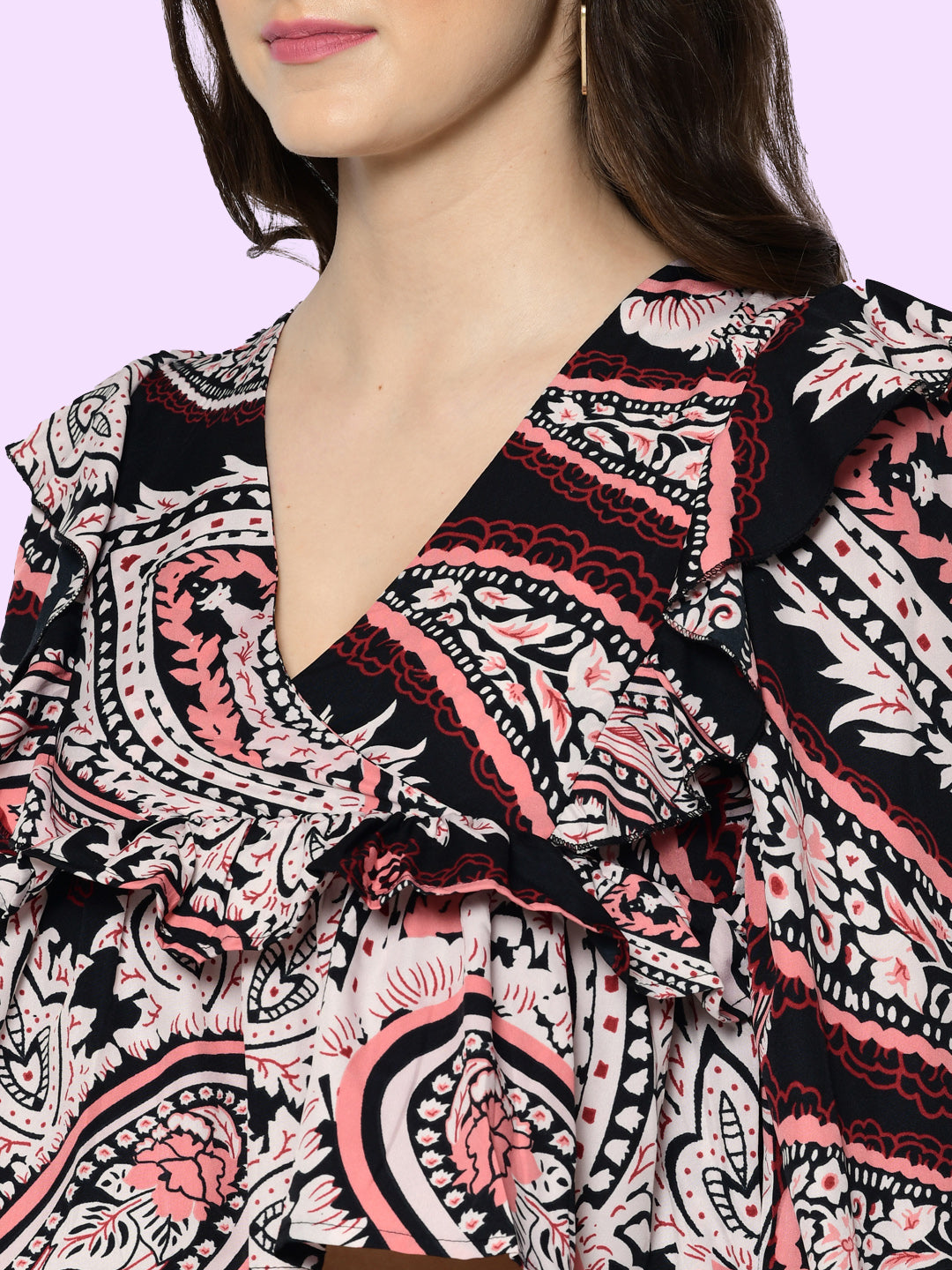 Casual Puff Sleeves Printed Women Multicolor Top