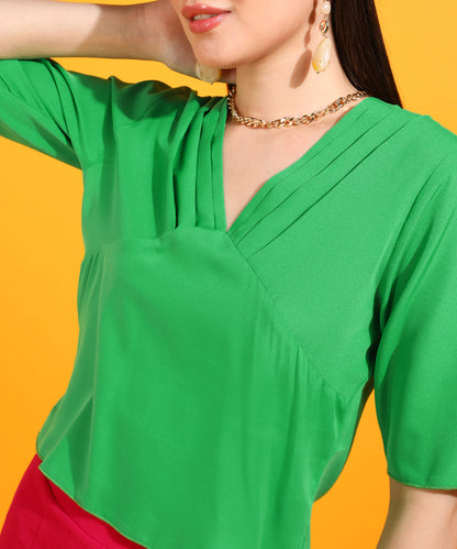 Casual Regular Sleeves Solid Women Green Top