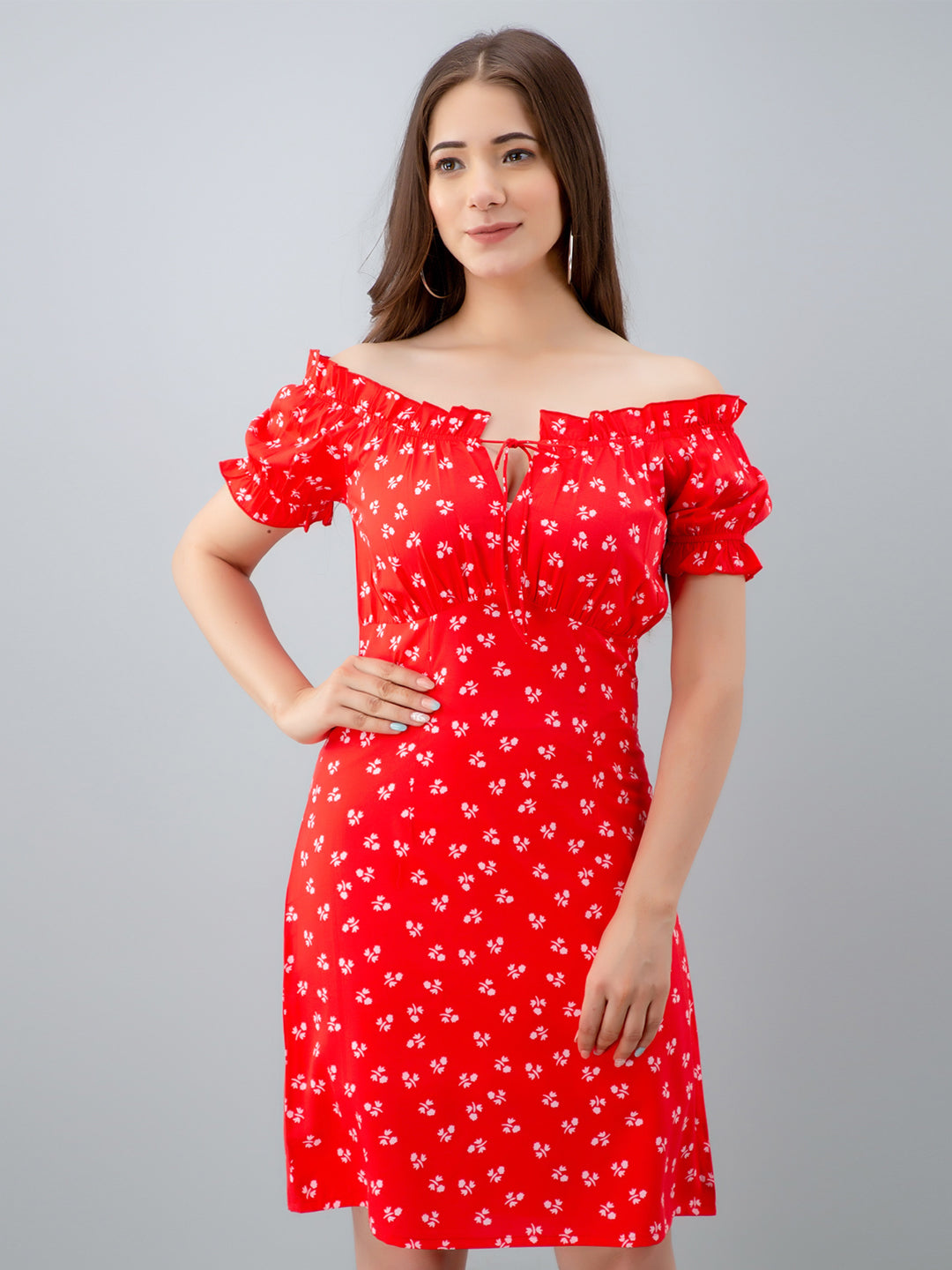 Women A-line Red Above Knee/Mid Thigh Length Dress