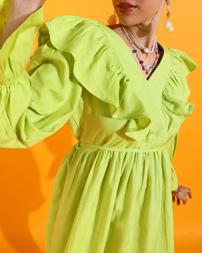 Women Fit and Flare Light Green Mini/Short Dress
