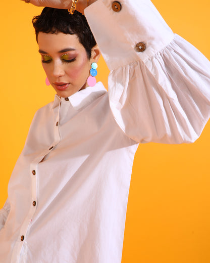 Casual Puff Sleeves Solid Women White Top