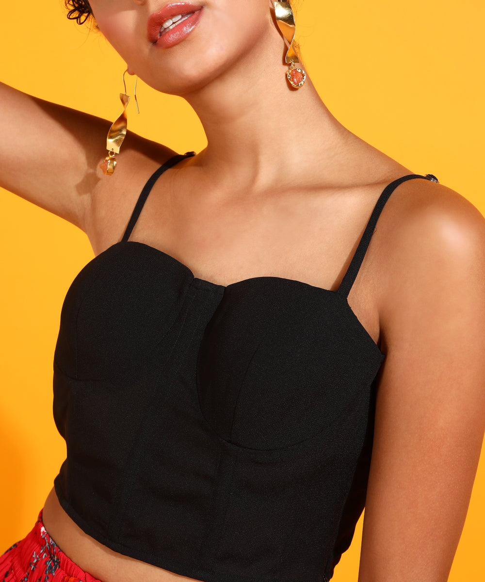 Casual Noodle Straps Solid Women Black Top