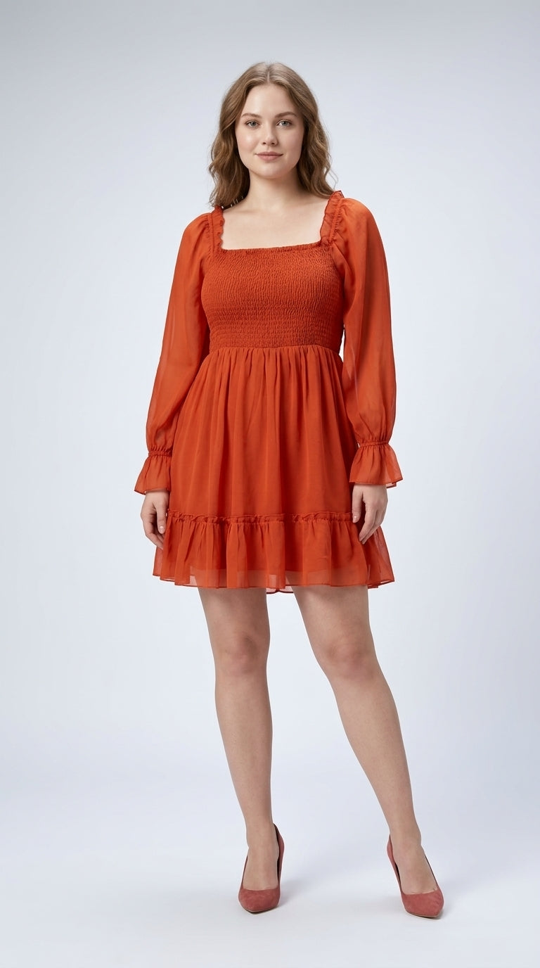 Women Fit and Flare Orange Midi/Calf Length Dress