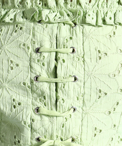 Casual Sleeveless Embroidered Women Green Top