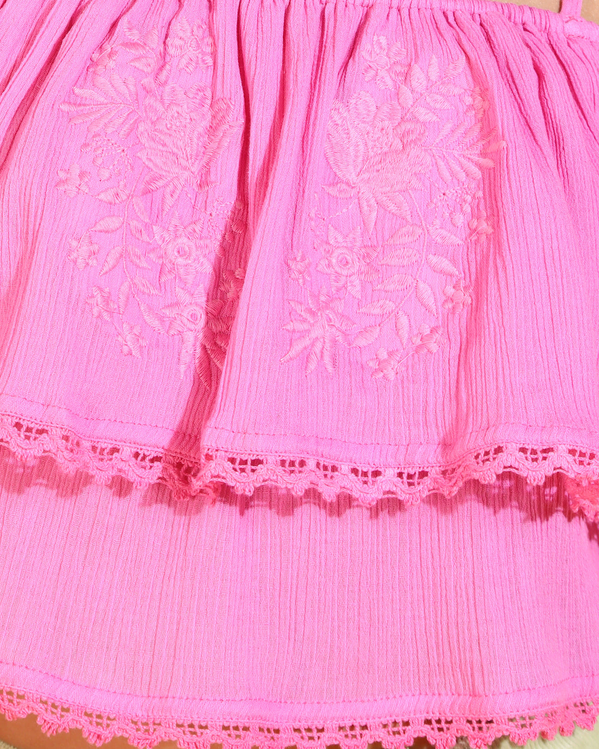 Casual Shoulder Straps Embroidered Women Pink Top