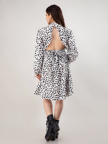 Women Fit and Flare White Knee Length Dress