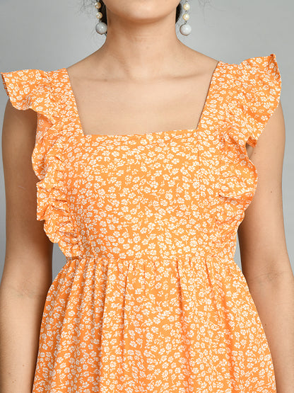 Women Fit and Flare Orange Midi/Calf Length Dress