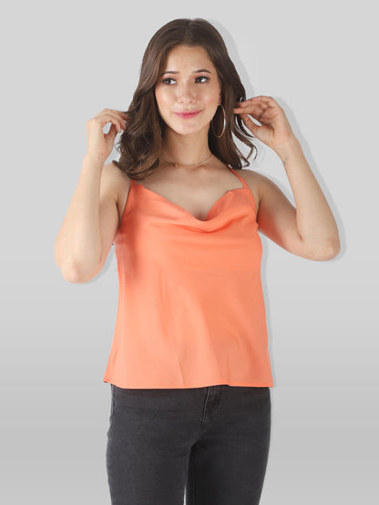 Casual Sleeveless Solid Women Orange Top