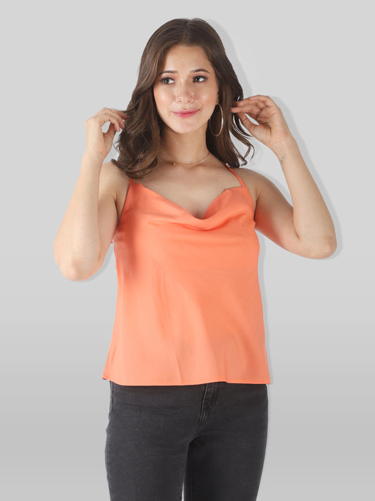 Casual Sleeveless Solid Women Orange Top