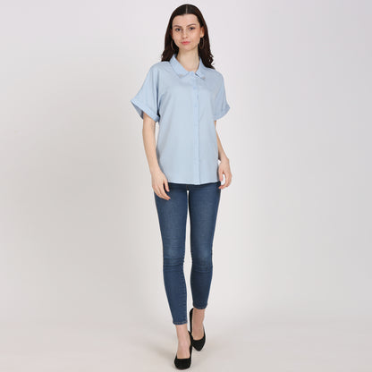 Women Regular Fit Solid Button Down Collar Casual Shirt