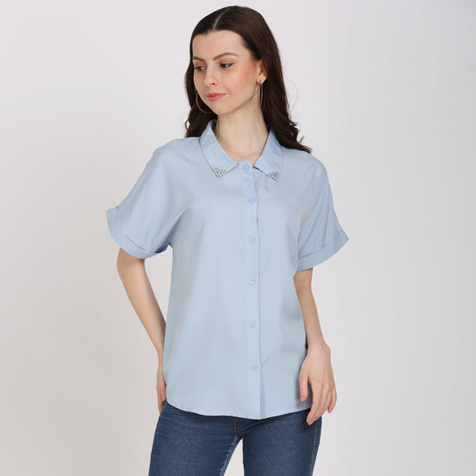 Women Regular Fit Solid Button Down Collar Casual Shirt
