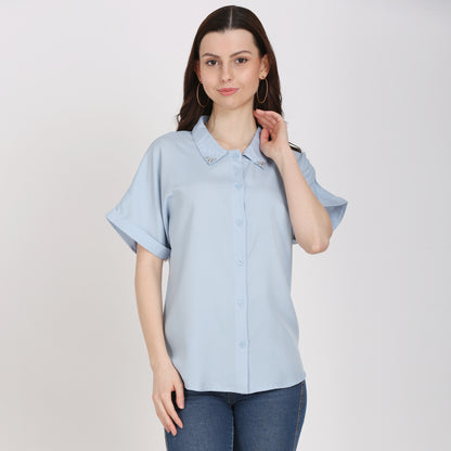 Women Regular Fit Solid Button Down Collar Casual Shirt
