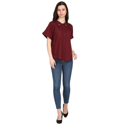 Women Regular Fit Solid Button Down Collar Casual Shirt