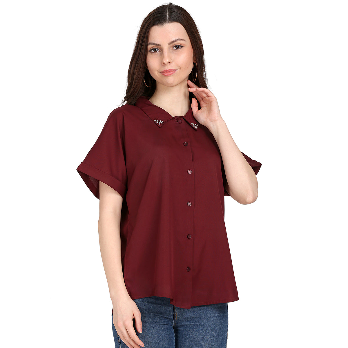 Women Regular Fit Solid Button Down Collar Casual Shirt