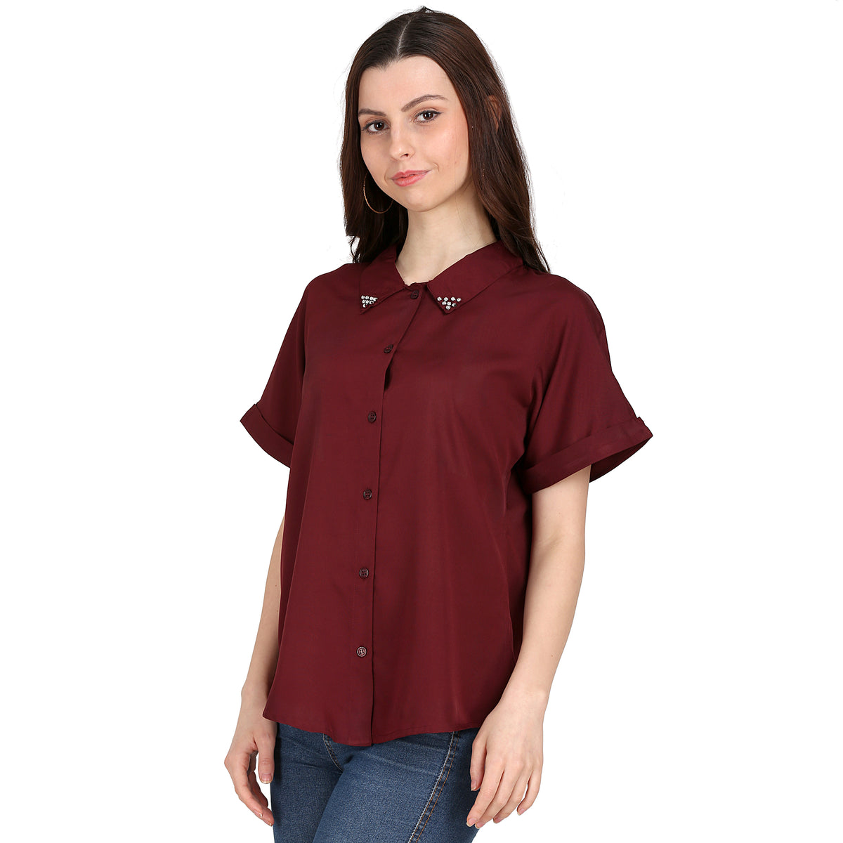 Women Regular Fit Solid Button Down Collar Casual Shirt
