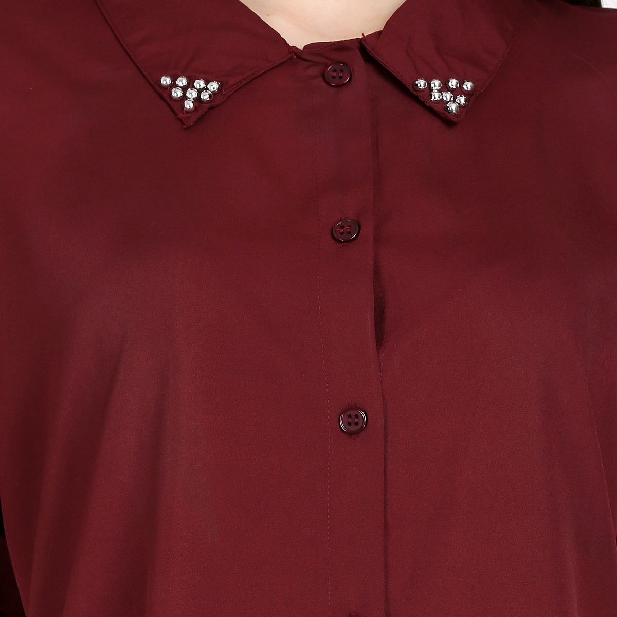 Women Regular Fit Solid Button Down Collar Casual Shirt