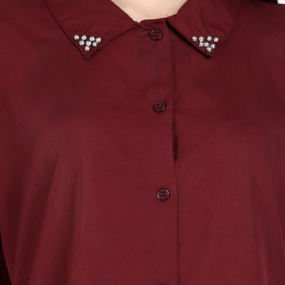 Women Regular Fit Solid Button Down Collar Casual Shirt