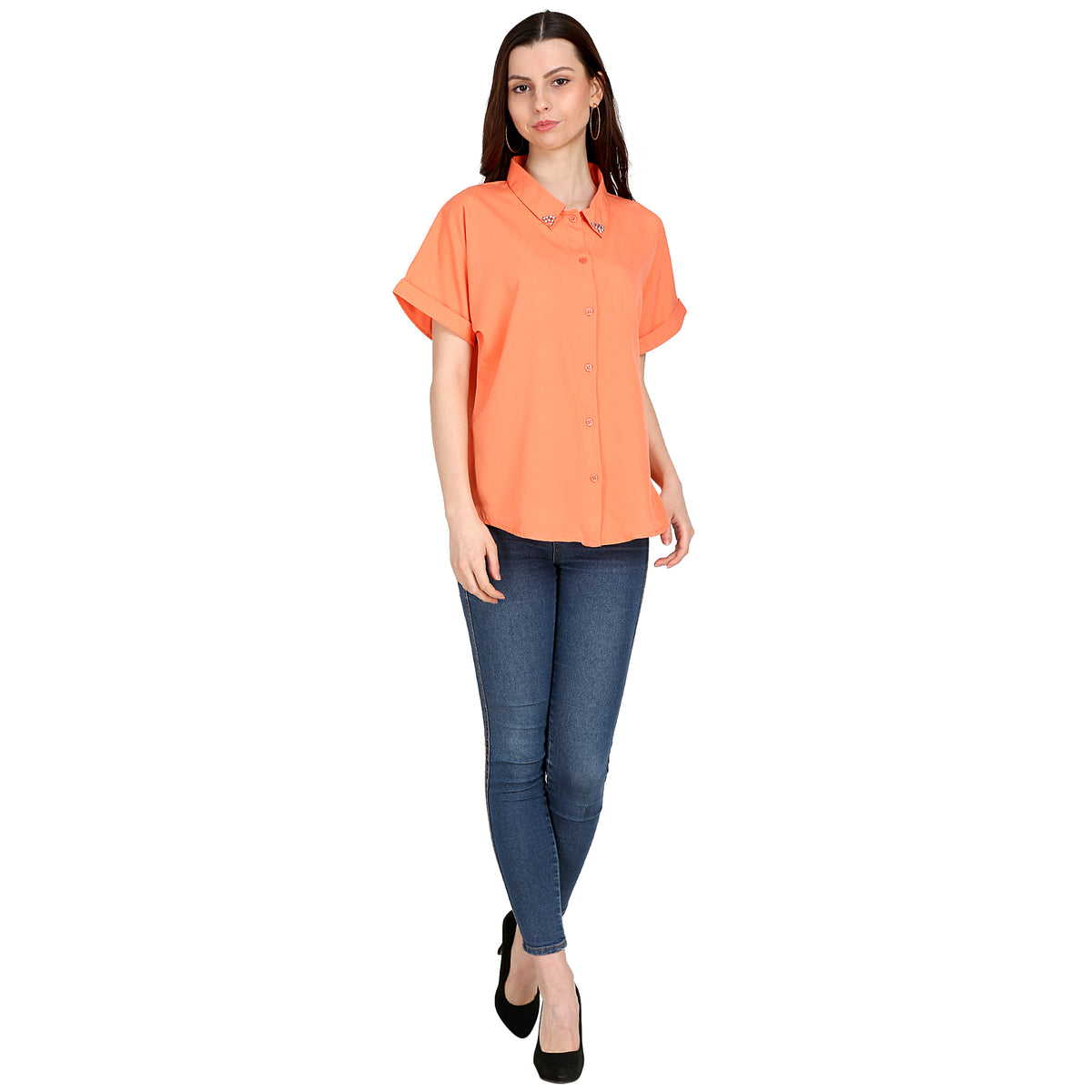 Women Regular Fit Solid Button Down Collar Casual Shirt